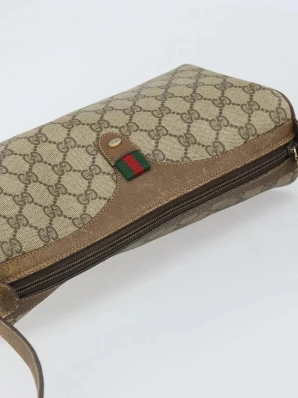 GUCCI GG Supreme Web Sherry Line Bag PVC Beige Gold 89 02 017 Auth 169801 - Picture 7 of 16